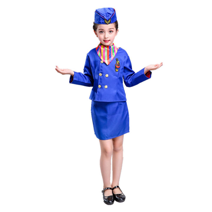 Captain Role Play Stewardess Pilot Costume Boy Girl Cosplay Children's Day Halloween Costume for Kids Fancy Aircraft Clothing