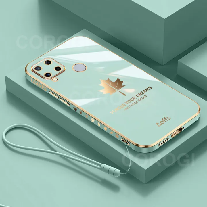 COROGI%20for%20Realme%20C15%20Back%20Cover%20Stylish%206D%20Plating%20Maple%20Leaf%20Case%20with%20Lanyard%20Square%20Bumper%20Soft%20Silicone%20Phone%20Cases%20Covers%20Pouch%20for%20Girls%20Boys%20-%20Image%202