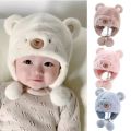 Lovely Winter Baby Bear Hats Soft Outdoor Newborn Bonnet Hats Ear Protection Fleece Wool Boys Girls Beanie Cap Kids. 