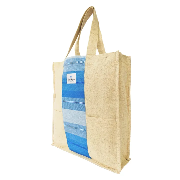 Heavy Duty Canvas Tote Bag - Blue Stripe - 14.5 inches (L) * 3 inches (W) * 16 inches (H)