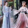 Clothing dance style student Xia elegant suit long style super fairy Fu spring dress Hanfu Xianhai female flower god ancient costume company. 