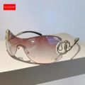 KLASSNUM Y2k Rimless Sunglasses Women Stylish Gradient Lens Outdoor Shades Trendy Luxury Brand Design Metal Frame Eyewear Goggle. 