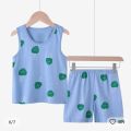 Children Vest Suit Pure Cotton Baby Girl Summer Boy Motion Suit Cartoon Vest Set Summer Cotton Boys Sleeveless Shorts Clothes Cotton T-shirts + Pants For Kids. 