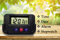 NAKO Digital Quartz Clock for Car Dashboard and Office Desk with Alarm, Stopwatch, and Flexible Stand, Black. 