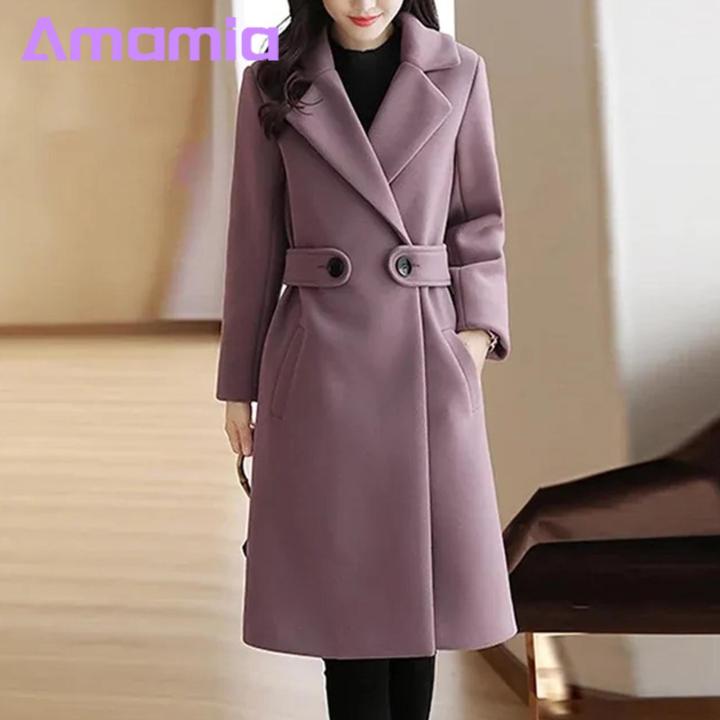 Autumn%20Women%20Coat%20Stylish%20Fall%20Winter%20Women's%20Overcoat%20Trendy%20Solid%20Color%20Turn-down%20Collar%20Long%20Sleeve%20Cardigan%20with%20Belted%20Button%20Closure%20Mid%20Length%20Loose%20Lady%20Coat%20Perfect%20for%20Southeast%20Asian%20-%20Image%205