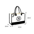 Personalized Initial Canvas Beach Bag, Monogrammed Gift Tote Bag for Women. 