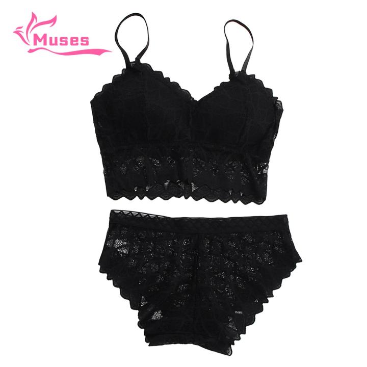 Muses%20Mall%20Lace%20Bra%20Pantis%20Set%202%20Pcs%20Women's%20Lace%20Underwear%20Set%20Seamless%20Wireless%20High%20Waist%20Anti-septic%20No%20Wire%20Bra%20Panties%20Set%20-%20Image%202