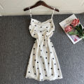 SYQ Printed erogenous Charming Sling Nightgown Women's Summer Sweet V-neck Ice Silk High-end Backless Pajamas Home Clothes. 