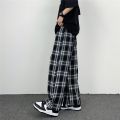 ins Hip Hop Wide Leg Summer New Straight Retro Black and White Plaid Pants Loose-Fitting Slimming Pants Men's Casual Pants. 