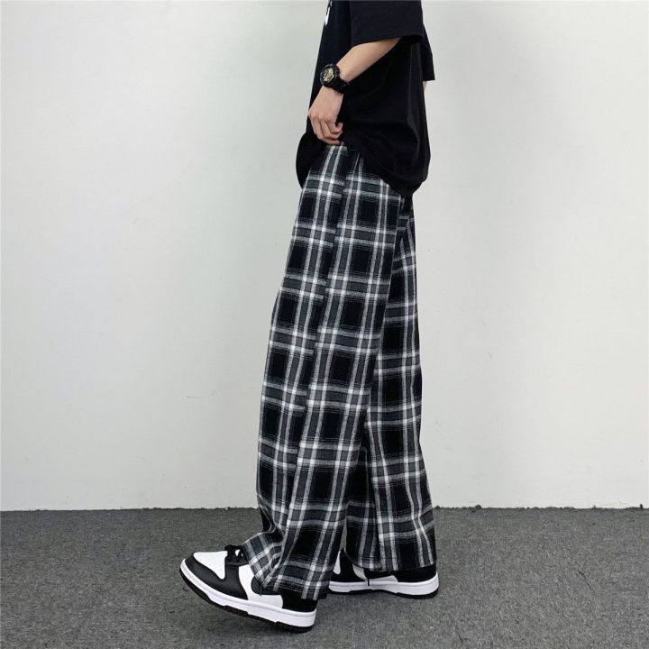 ins%20Hip%20Hop%20Wide%20Leg%20Summer%20New%20Straight%20Retro%20Black%20and%20White%20Plaid%20Pants%20Loose-Fitting%20Slimming%20Pants%20Men's%20Casual%20Pants%20-%20Image%204