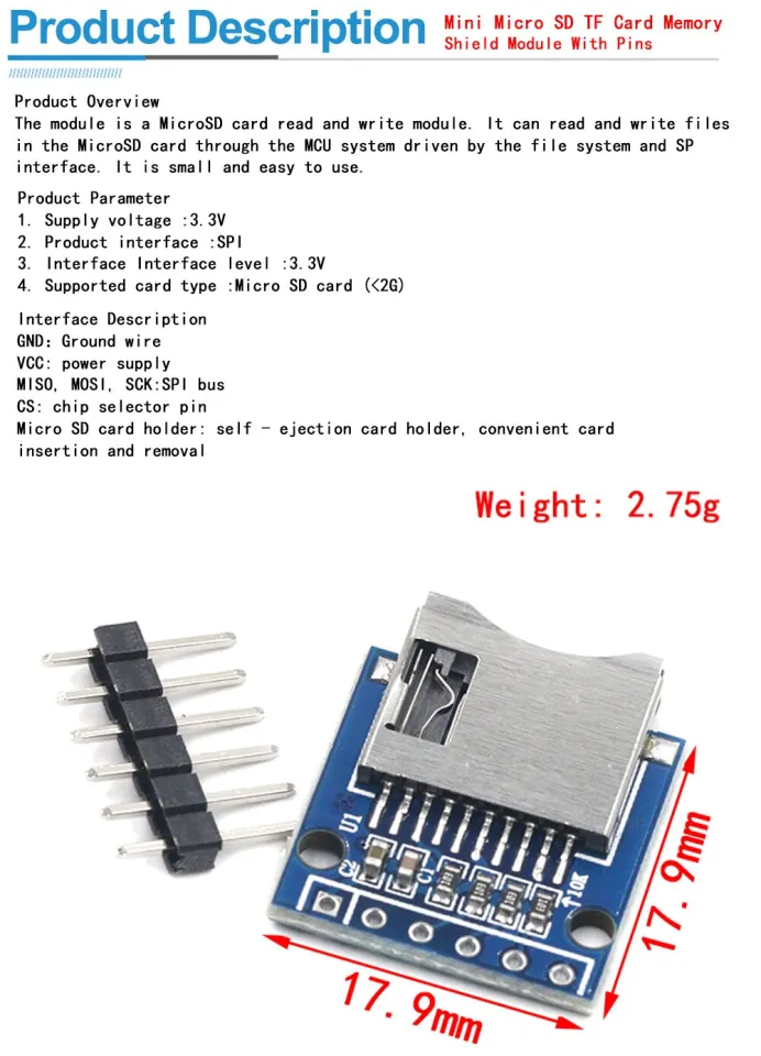 Micro SD TF Card Memory Shield Module For Arduino - SPI Interface