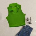 Collar Neck, Sleeveless Collar Tight Tank Crop Top For Women/ Fitted Ladies / Girls In Green And Black Colors. 