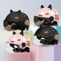 Cute Capybara Sticker Electric Bicycle Helmet Sunscreen Breathable Cycling Helmet with 3D Cat Ears Safety Motorcycle Half Helmet for Kids. 