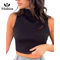 Yfashion Sleeveless Mock Turtleneck Tank Top For Women Y2K Ribbed Knit Slim Fit Solid High Neck Cropped Cami Top. 