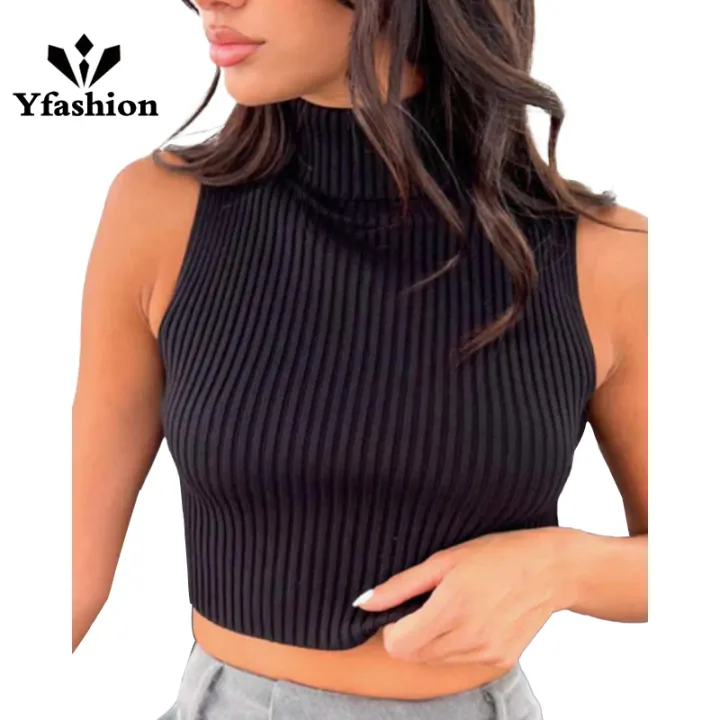 Yfashion%20Sleeveless%20Mock%20Turtleneck%20Tank%20Top%20For%20Women%20Y2K%20Ribbed%20Knit%20Slim%20Fit%20Solid%20High%20Neck%20Cropped%20Cami%20Top%20-%20Image%209