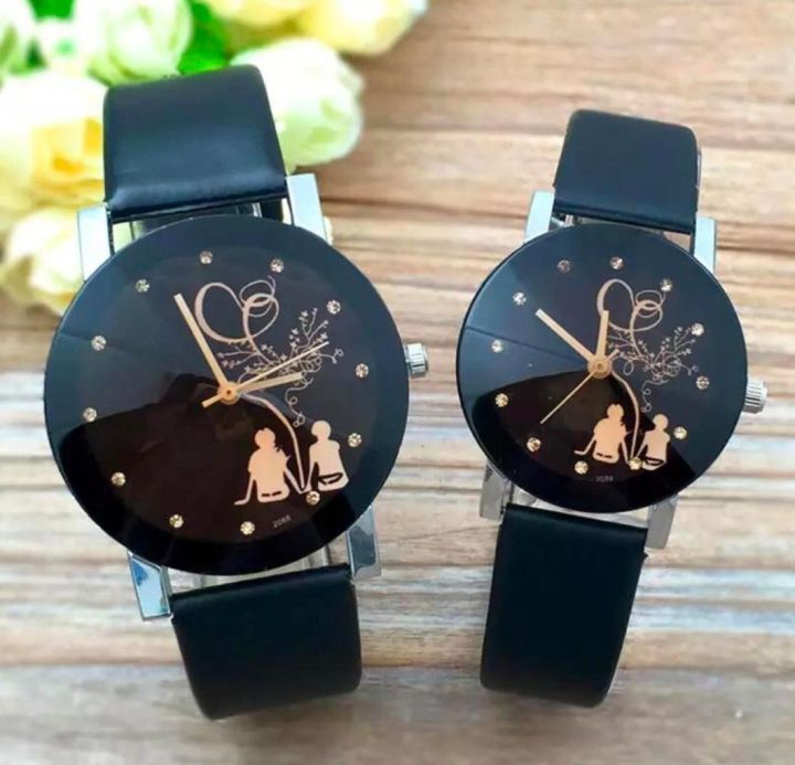 Lovers Black Strap Couple Watch ( 2pcs )