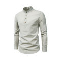 〓Highest Level〓COD〓2025 Cross-Border Foreign Trade Men's Fashion Slim Fit Solid Color Long Sleeve Business Stand Collar Cotton Linen Half-Open Men's Shirt 〓COD〓. 