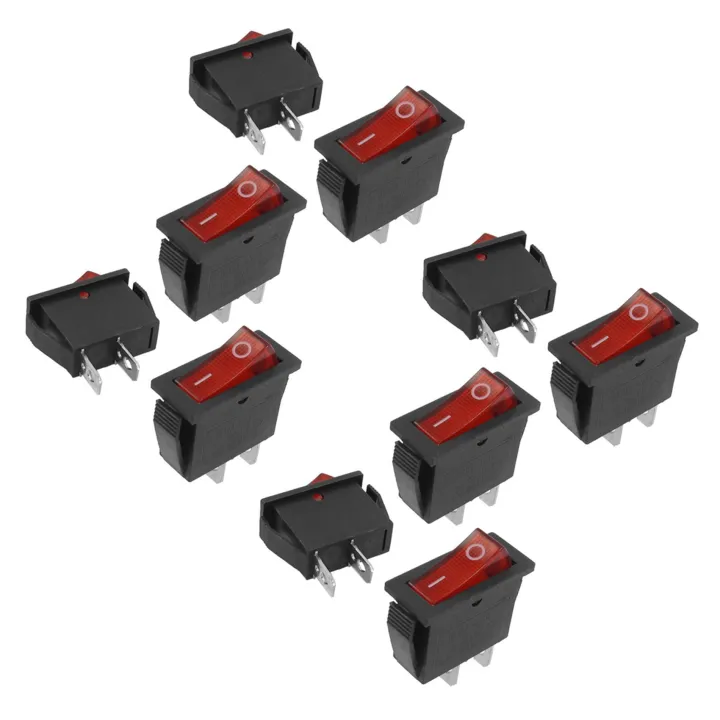 10 Pcs 2 Pin SPST Red Neon Light On/Off Rocker Switch AC 16A/250V 20A ...