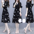 bellylady Women Cotton di Dress V-neck Polka Dot High Waist Irregular Short Ruffle Sleeves Summer Dress. 