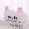 Kawaii Cartoon Cute Cat Plush Pouch Pencil Zipper Fluffy Large Capacity Pen Bag. 