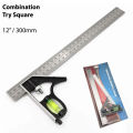 Combination Try Square Set Adjustable Measuring Engineers Right Angle Ruler - 12" - 300mm. 