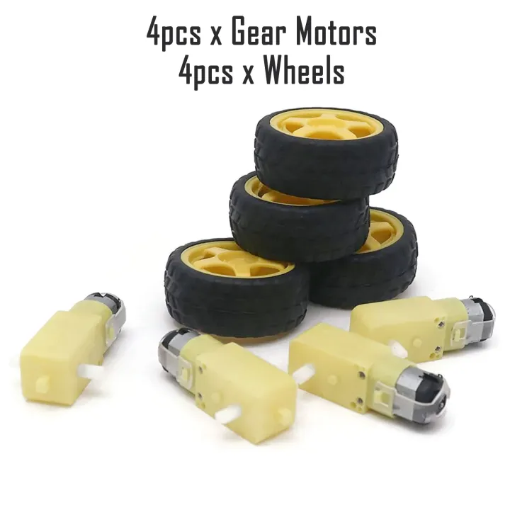 4pcs%20Gear%20Motors%20and%20Wheels%20for%204WD%20Arduino%20Smart%20Robotic%20Car%20TT%20Gear%20Motor%2065mm%20x%2028mm%20Yellow%20Plastic%20Rubber%20Tire%20Wheel%20-%20Image%203
