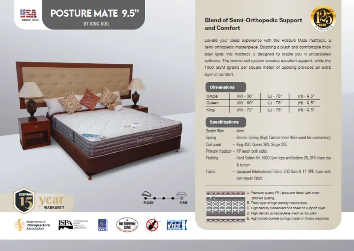 King Koil Posture Mate 9.5" - King Size Spring Mattress (72"x 78"x 9.5")