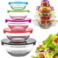 5 Piece Bowl Set Glass Container Gift Box Glass Box Storage Bowl set with Coloured Plastic Lid. 
