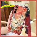 Chinese style Lanyard Phone Case For Samsung Galaxy A15 fashion old lady Kickstand for mom protective Soft case Durable. 