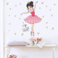 Cartoon pink princess castle unicorn flower wall sticker ballet dancing girl child girl room decoration poster mural sticker. 