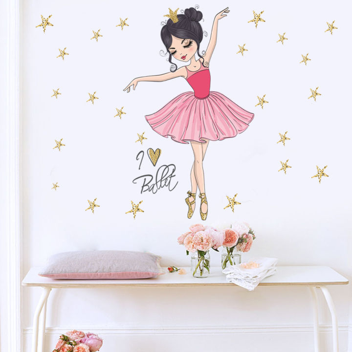Cartoon%20pink%20princess%20castle%20unicorn%20flower%20wall%20sticker%20ballet%20dancing%20girl%20child%20girl%20room%20decoration%20poster%20mural%20sticker%20-%20Image%205