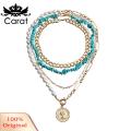 Carat Creative Mixed Metal Necklace Boho Layered Turquoise Pearl Beaded Necklace Set for Women Trendy Circle Choker Jewelry for Girls Metal Chain Paperclip Design Handmade Accessories from Geometric Beaded. 