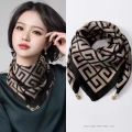 【Lumba】Magnetic buckle silk scarf autumn and winter women's small square scarf warm and cold-proof Korean scarf scarf decoration fashionable and versatile. 