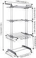 Clothes Drying Rack,3 Tier Rolling Dryer Clothes Hanger,Collapsible Garment Laundry Rack with Foldable Wings and Casters Indoor/Outdoor,Large Standing Rack Stainless Steel Hanging Rods. 