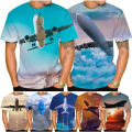 New Summer Fashion Blue Sky And Airplane 3D Printed T-Shirt Unisex Cool Casual Short-Sleeved T Shirt Breathable Oversized Tees. 