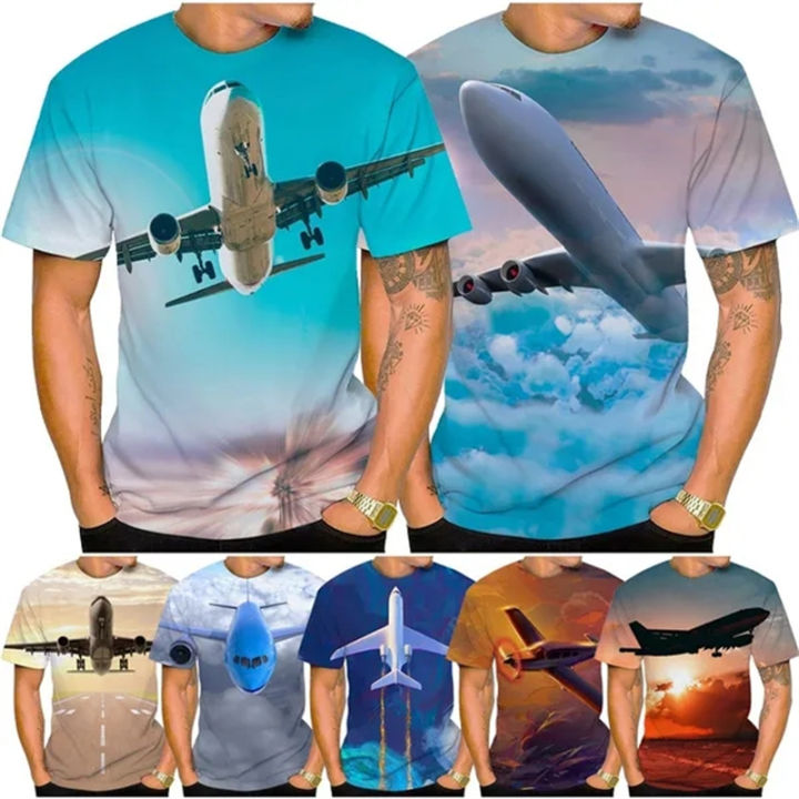 New Summer Fashion Blue Sky And Airplane 3D Printed T-Shirt Unisex Cool Casual Short-Sleeved T Shirt Breathable Oversized Tees