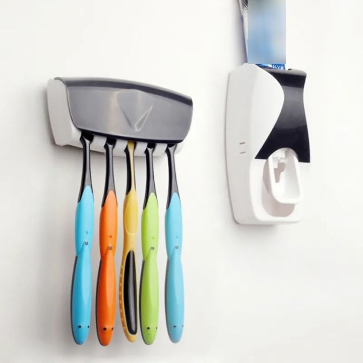 Automatic Toothpaste Dispenser Wall Mount Dust-proof Toothbrush Holder ...