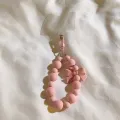 Sweet Pink Bow Beaded Keychain Mobile Phone Chain Earphone Bag Charms Anti-lost Rope Car Keyring Backpack Pendant Jewelry Luolong. 