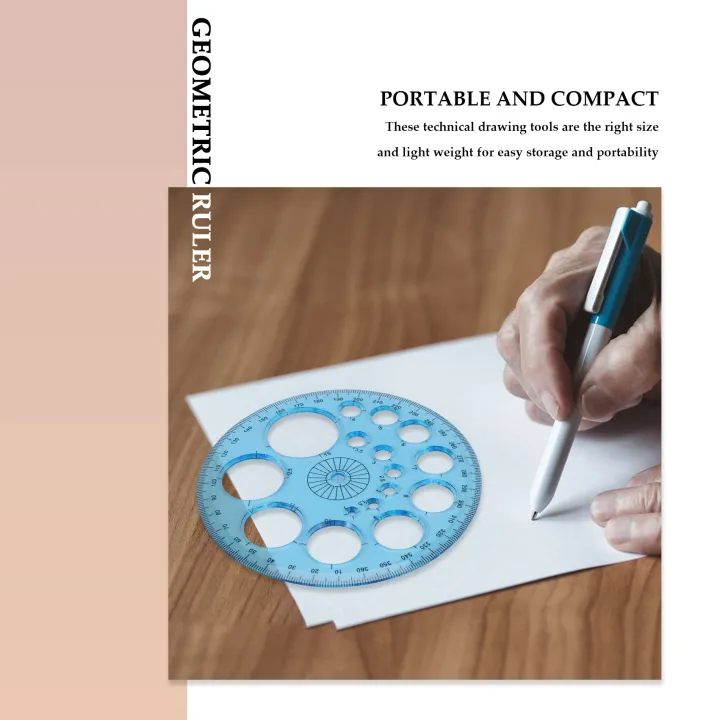 Sojhoop%202%20Pcs%20Multifunctional%20Geometric%20Ruler%20Plastic%20Circle%20Drawing%20Tool%20Drafting%20Templates%20Clear%20Graphic%20Design%20Tools%20-%20Image%204
