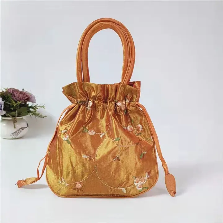 【ALLGOOD】 Data Line Storage Bag Portable Sanitary Napkin Bag Ethnic Style Cosmetic Bag Embroidery Women Flower Handbags Small Storage Bags Jewerly Packing Bag Hanfu Drawstrings Bags