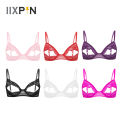 Women Lace Hollow Out Bra Lingerie Exotic Nightclub See-Through Open Cups Exposed Nipples Brassiere Underwire Nightwear. 