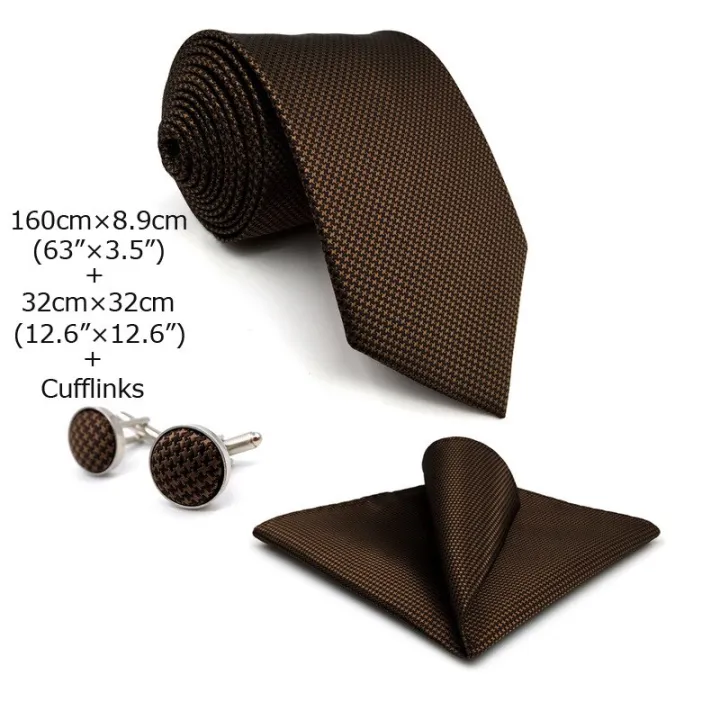 U27%20Brown%20Houndstooth%20Necktie%20Set%20Handmade%20Wedding%20Fashion%20Extra%20Long%20Size%20Classic%20Ties%20for%20Mens%20Hanky%20-%20Image%207
