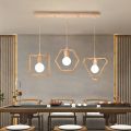 3 Heads Pendant Light Modern Geometry Wooden Hanging Lamp for Restaurant Living Room Kitchen Lighting Fixture. 