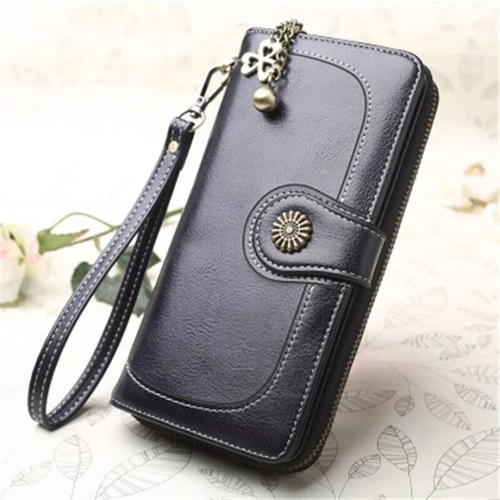 Women's Faux Leather Clutch Wallet – Long Card Holder With Phone Pocket & Strap