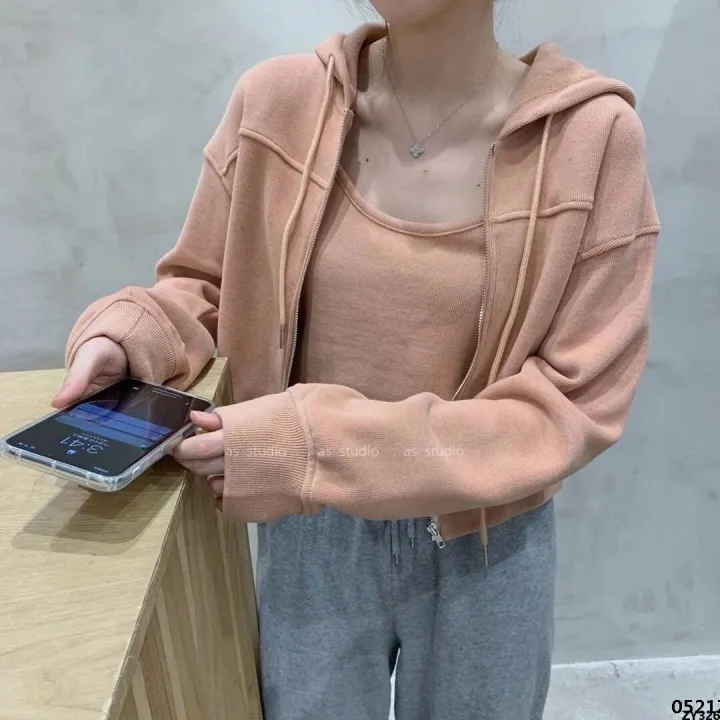 Sweater%202023%20Skirt%20Set%20Two%20Piece%20Top%20Overall%20Romper%20Pop%20Zip%20Hooded%20Women's%20Sweater%20Cropped%20Top%20Set%20-%20Image%205