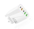 65W 5-Ports Fast Charger Type C Adapter with 2PD USB-C and 3USB-A, GaN QC 3.0 Fast USB C Wall Charger Plug, Type C Plug Adapter for Cellular Phones, Laptops, Headphones, Tablets. 