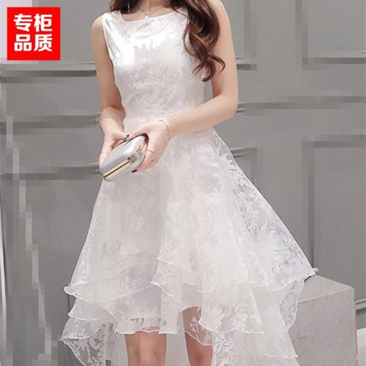 Princess Dress Organza Dress Summer White Sweet Korean Style Pettiskirt  Swallowtail Dress Front Short Back Long Dress | Daraz.lk