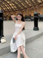 Tea Break French Style Zhao Lusi Star Same Evening Dress 2024 Summer New Slim Fit Braces in White Dress. 