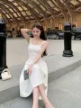 Tea Break French Style Zhao Lusi Star Same Evening Dress 2024 Summer New Slim Fit Braces in White Dress. 