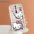 Hontinga for Redmi Note 11 12 4G Note 10 9 8 7 Pro 9S Note 12S Xiaomi Poco M4 M3 Pro 5G Back Cover Cute Shy Hello Kitty Pattern Ladder Soft Camera Protection Rubber Phone Case for Girls.